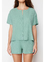 Trendyol Mint Ribbed Knitted Pajamas Set