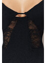 Trendyol Black Lace Detailed Slit Ribbed Knitted Nightgown