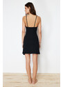 Trendyol Black Lace Detailed Slit Ribbed Knitted Nightgown