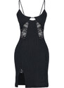 Trendyol Black Lace Detailed Slit Ribbed Knitted Nightgown