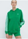 Mikina adidas Originals 3-Stripes Hoodie OS dámská, zelená barva, s kapucí, s aplikací, IN8398