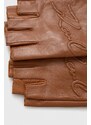 Kožené rukavice Karl Lagerfeld dámské, hnědá barva