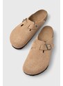 Semišové pantofle Birkenstock Boston pánské, béžová barva, 1026948
