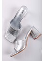 C’M Paris Stříbrné pantofle na hrubém podpatku Fiona