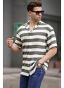 Madmext Khaki Striped Men's Short Sleeve Shirt 6730