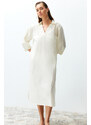 Trendyol Bridal Ecru Wide Fit Midi Woven Balloon Sleeve 100% Cotton Beach Dress