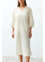 Trendyol Bridal Ecru Wide Fit Midi Woven Balloon Sleeve 100% Cotton Beach Dress