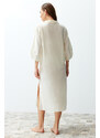 Trendyol Bridal Ecru Wide Fit Midi Woven Balloon Sleeve 100% Cotton Beach Dress