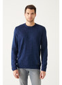 Avva Men's Dark Navy Blue Crew Neck Textured Regular Fit Knitwear Sweater