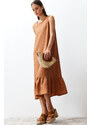 Trendyol Brown Crew Neck Midi Aerobin Woven Dress