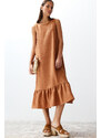 Trendyol Brown Crew Neck Midi Aerobin Woven Dress