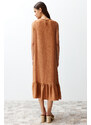 Trendyol Brown Crew Neck Midi Aerobin Woven Dress