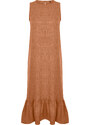 Trendyol Brown Crew Neck Midi Aerobin Woven Dress