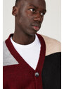 AC&Co / Altınyıldız Classics Men's Burgundy-gray Standard Fit Regular Cut V-neck Ruffled Soft Textured Knitwear Cardigan
