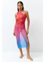 Trendyol Gradient Patterned Fitted Maxi Knitted Cut Out/Window Mesh One Shoulder Beach Dress