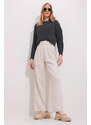Trend Alaçatı Stili Women's Light Beige Turn-On Palazzo Trousers