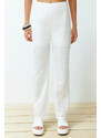 Trendyol Ecru Brode Straight Woven Trousers