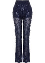 Trendyol Navy Blue Wide Leg Sequined Knitted Trousers