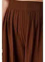 Trendyol Pleat Detail Wide Leg Dark Brown Textured Fabric Woven Trousers