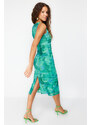 Trendyol Green Patterned Fitted/Sticky Tulle Stretchy Maxi Knitted Maxi Dress