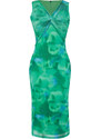 Trendyol Green Patterned Fitted/Sticky Tulle Stretchy Maxi Knitted Maxi Dress