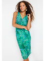 Trendyol Green Patterned Fitted/Sticky Tulle Stretchy Maxi Knitted Maxi Dress