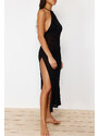 Trendyol Black Fitted Maxi Knitted Decollete Decollete Knit Effect Beach Dress