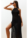 Trendyol Black Fitted Maxi Knitted Decollete Decollete Knit Effect Beach Dress