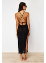 Trendyol Black Fitted Maxi Knitted Decollete Decollete Knit Effect Beach Dress
