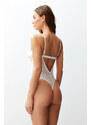 Trendyol Bridal White Brode Tulle and Lace Detailed Knitted Bodysuit With Snaps