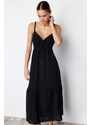 Trendyol Black Waist Opening Strap Midi Woven Dress