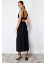 Trendyol Black Waist Opening Strap Midi Woven Dress