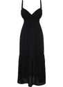 Trendyol Black Waist Opening Strap Midi Woven Dress