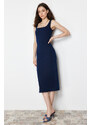 Trendyol Dark Blue Stitching Detailed Denim Midi Dress