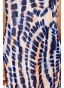 Trendyol Blue Abstract Printed Fitted/Sleeping Square Neck Strap Knitted Maxi Dress