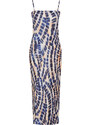 Trendyol Blue Abstract Printed Fitted/Sleeping Square Neck Strap Knitted Maxi Dress