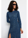 Trendyol Blue Stitching Detailed Midi Denim Dress