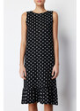 Trendyol Black Polka Dot Skirt Ruffled Ribbed Stretchy Knitted Midi Dress