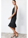 Trendyol Black Polka Dot Skirt Ruffled Ribbed Stretchy Knitted Midi Dress