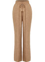 Trendyol Camel Straight/Straight Cut Elastic Waist Lace-up Linen Look Trousers