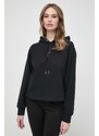 Bavlněná mikina BOSS dámská, černá barva, s kapucí, s aplikací