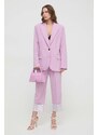 Kalhoty s příměsí vlny Karl Lagerfeld růžová barva, široké, high waist