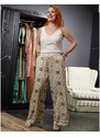 Blancheporte Široké kalhoty s potiskem Marylin Feltz zelená mořská/korálová 36