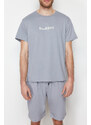 Trendyol Gray Printed Regular Fit Knitted Shorts Pajamas Set