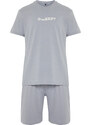 Trendyol Gray Printed Regular Fit Knitted Shorts Pajamas Set