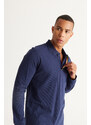 AC&Co / Altınyıldız Classics Men's Navy Blue Slim Fit Narrow Cut Polo Neck 100% Cotton Printed T-Shirt