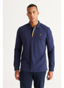 AC&Co / Altınyıldız Classics Men's Navy Blue Slim Fit Narrow Cut Polo Neck 100% Cotton Printed T-Shirt