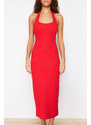 Trendyol Red Fitted Square Neck Ribbed Flexible Knitted Maxi Dress