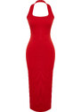 Trendyol Red Fitted Square Neck Ribbed Flexible Knitted Maxi Dress