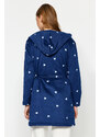 Trendyol Navy Blue Belted Heart Patterned Pocket and Hood Detailed Fleece Knitted Dressing Gown